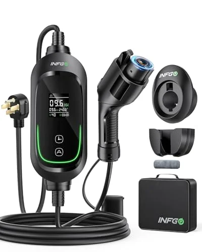 INFGO Level 2 EV Charger 40Amp, Adjustable Current & Timing Delay, 240V, 9.6kW, NEMA 14-50 Plug, Portable Home Electric Vehicle Charging Station with 25FT EV Charging Cable for J1772 BEVs/PHEVs